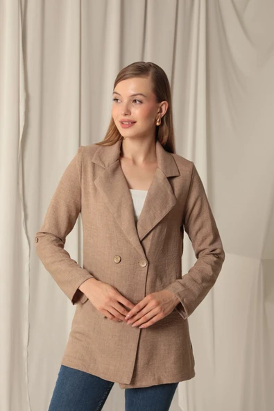 Melanj Keten Kumaş Kadın Taba Ceket ürün görseli