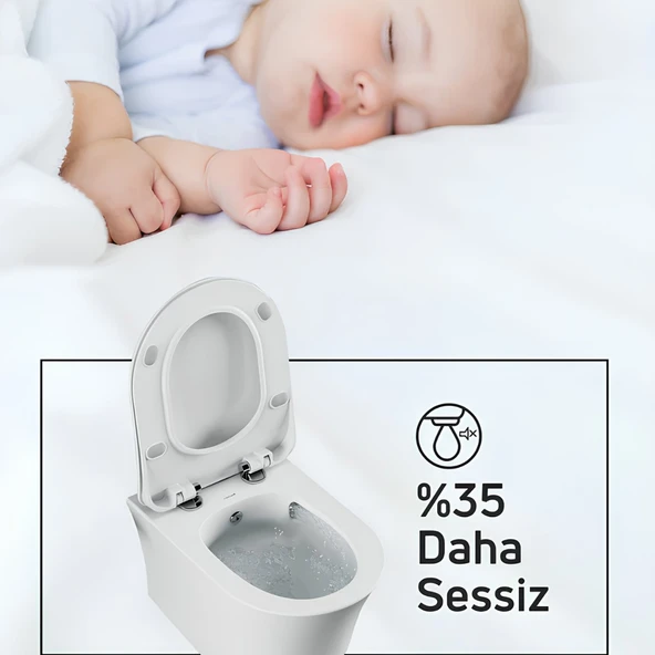 Creavit Nora Vortex Beyaz Asma Klozet NO323, Creavit Nora Duck Duroplast Yavaş Kapak - Resim 8