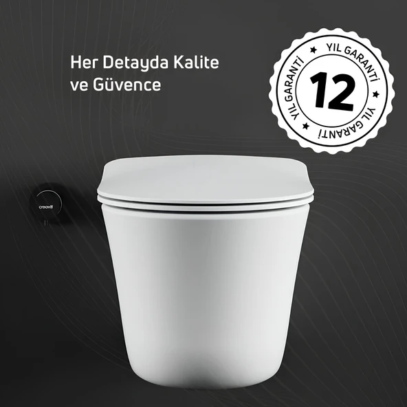 Creavit Nora Vortex Beyaz Asma Klozet NO323, Creavit Nora Duck Duroplast Yavaş Kapak - Resim 2