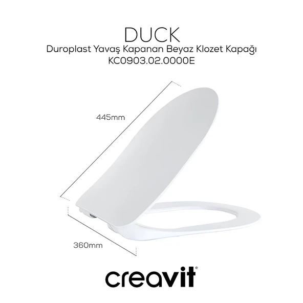 Creavit Nora Vortex Beyaz Asma Klozet NO323, Creavit Nora Duck Duroplast Yavaş Kapak - Resim 4