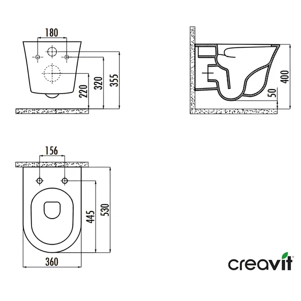 Creavit Nora Vortex Beyaz Asma Klozet NO323, Creavit Nora Duck Duroplast Yavaş Kapak - Resim 5