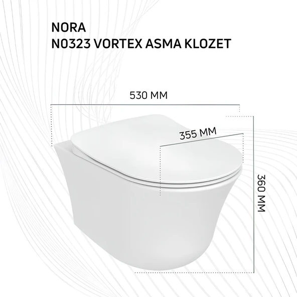 Creavit Nora Vortex Beyaz Asma Klozet NO323, Creavit Nora Duck Duroplast Yavaş Kapak ürün görseli 1