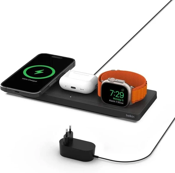 Belkin BC PRO Magsafe 3in1 Kablosuz Şarj Pedi (Apple Watch Series 7, 8, Ultra için Hızlı Şarj) - TESHİR - 1