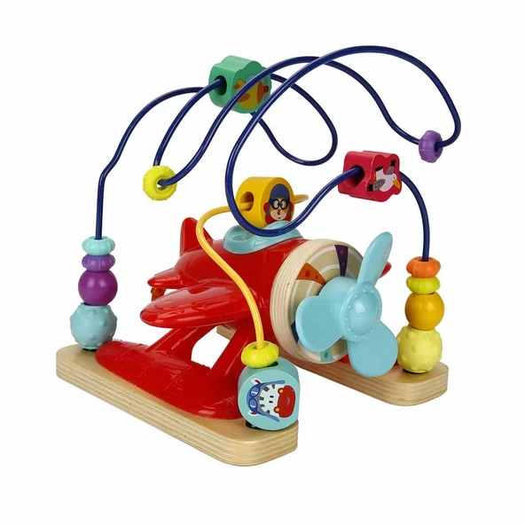 ZeycanHome Tahta İlk Uçağım Pervanesi Dönen Boncuk Labirenti Kız Erkek Çocuk Oyuncak Eğitici Oyuncaklar