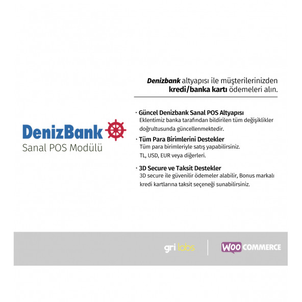 WooCommerce / Wordpress - Denizbank Sanal POS Modülü