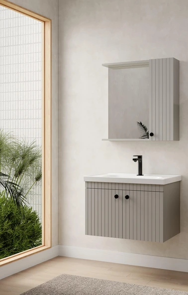 Denko Bodur 80 cm MDF Kül Gri Banyo Dolabı Takımı ürün görseli