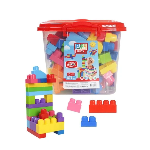 ZeycanHome Play Blox Yapı Oyuncakları 107 Parça Kovalı Parlak Renkler Mega Blok Seti 3103 Kız Erkek Çocuk Oyunc ürün görseli