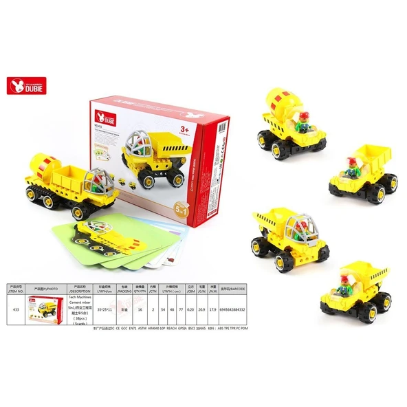 ZeycanHome 433 Dubie İnşaat Araçları 5in1 / 38 parça +5 Kart /+3 yaş Kız Erkek Çocuk Oyuncak Eğitici Oyuncaklar - Resim 2