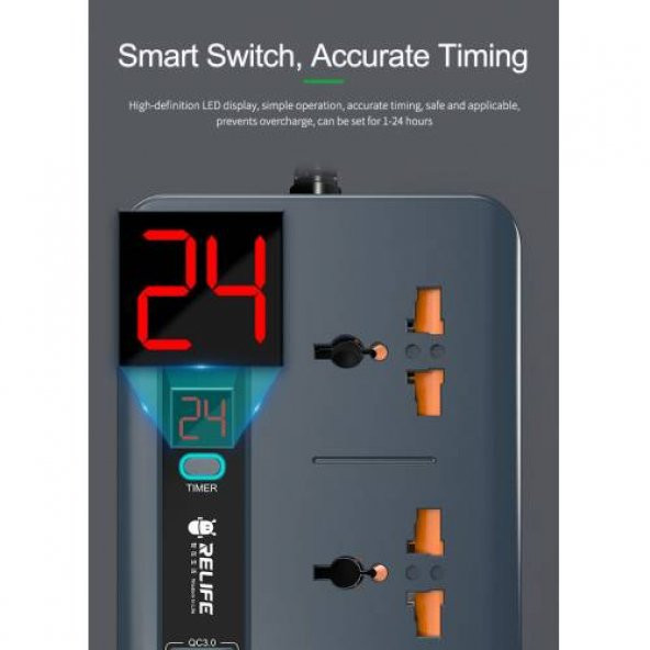 Relife Rl-316D Akıllı Priz Akım Korumalı 5 Usb 5V-3.4A Qc 3.0 - 3