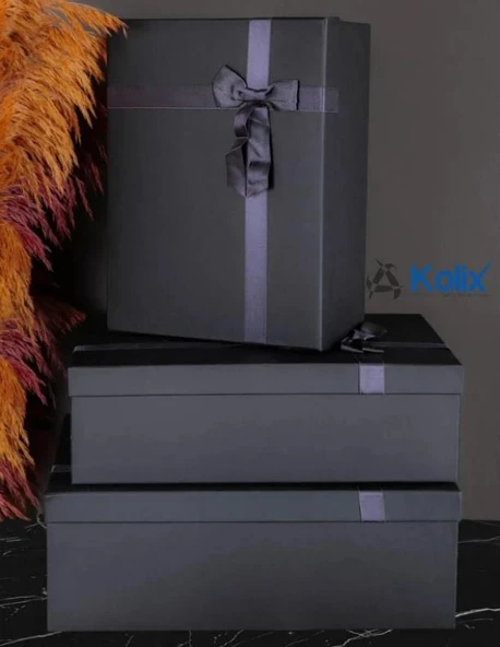 Kolix Dekoratif Siyah Fiyonklu Büyük Kutu Hediye Kutusu Seti - 2
