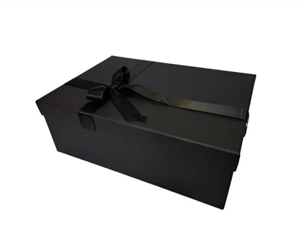 Kolix Dekoratif Siyah Fiyonklu Büyük Kutu Hediye Kutusu Seti