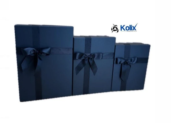 Kolix Dekoratif Siyah Fiyonklu Büyük Kutu Hediye Kutusu Seti - 3