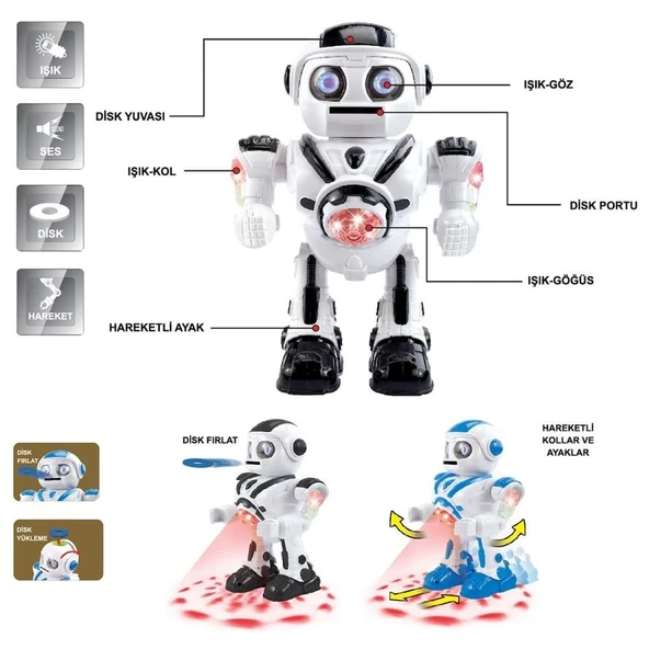 ZeycanHome DF-6022 IŞIKLI VE MÜZİKLİ DİSK ATAN UZAYLI ROBOT Kız Erkek Çocuk Oyuncak Eğitici Oyuncaklar - 1