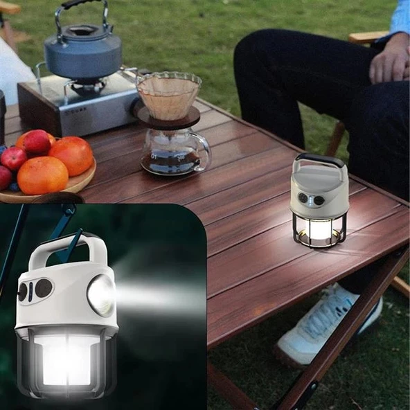 Powermaster CH-22025 Çift Işıklı Kamp Lambası El Feneri PowerBank Özellikli (Gün Işığı - Beyaz) - Resim 4