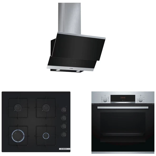Bosch 3lü (DWK065G60T-POP6C6P30O -HBF534ES0T) Inox Ankastre set - 1