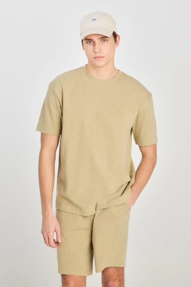 Relaxed Fit Geniş Kesim Bisiklet Yaka Pamuklu Açık Yeşil T-Shirt L2510271299 ürün görseli 1