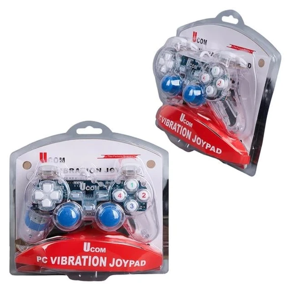 Powermaster UCOM-704 Kablolu Double Shock Joypad Oyun Kolu Gamepad Şeffaf Işıklı - 4