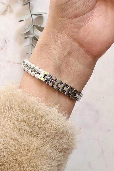 Phoebe Gri İnci Taşlı Kadın Kol Saati - 3