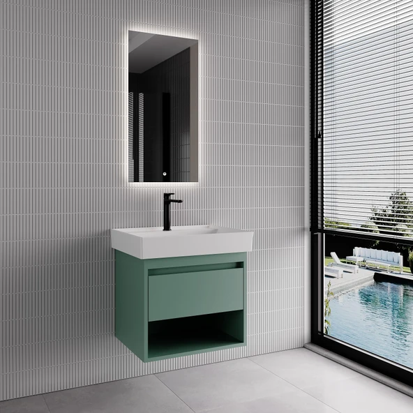 Denko Bingo 60 cm MDF Melisa Banyo Dolabı Alt Modül ve Seramik Lavabo - Resim 2