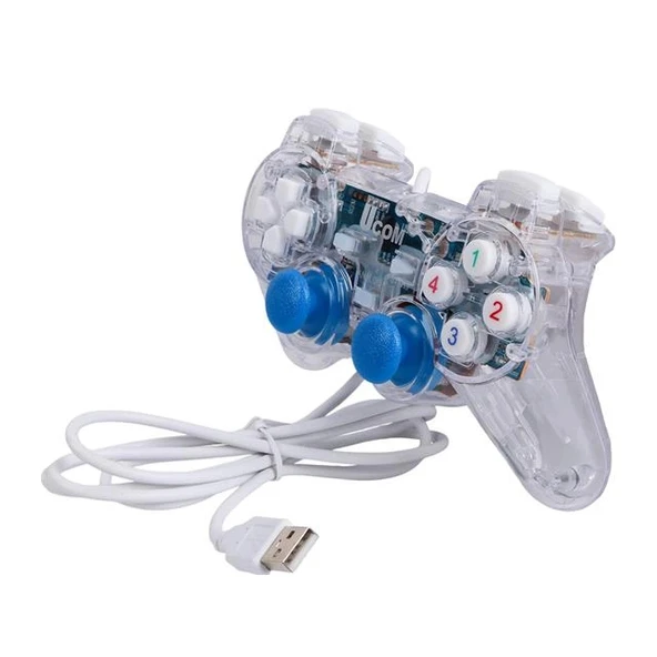 Powermaster UCOM-704 Kablolu Double Shock Joypad Oyun Kolu Gamepad Şeffaf Işıklı - 3