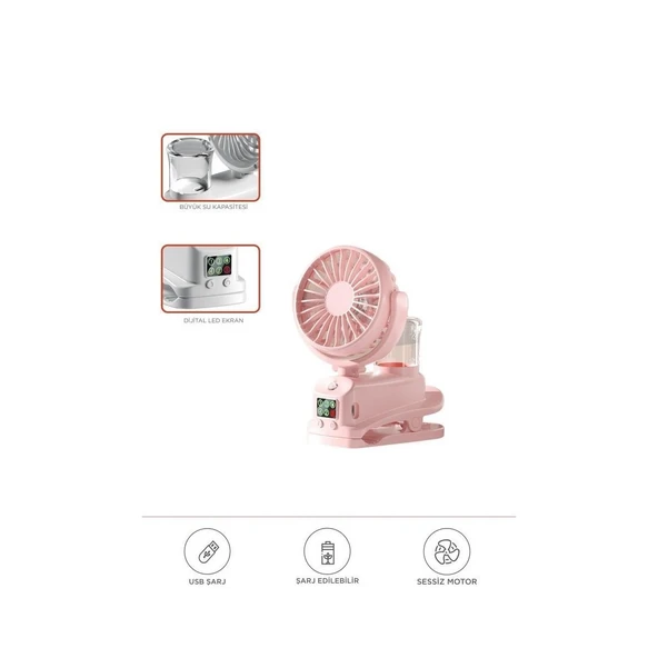 Dijital Ekranlı Şarjlı Hava Nemlendirici Mini Masa Fan Vantilatör - 6