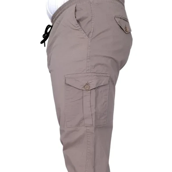 Büyük Beden Erkek Pantolon Keten Kargo Jogger 21911 Taş Rengi - Resim 8