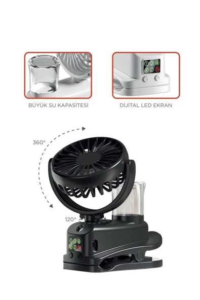 Dijital Ekranlı Şarjlı Hava Nemlendirici Mini Masa Fan Vantilatör - 2