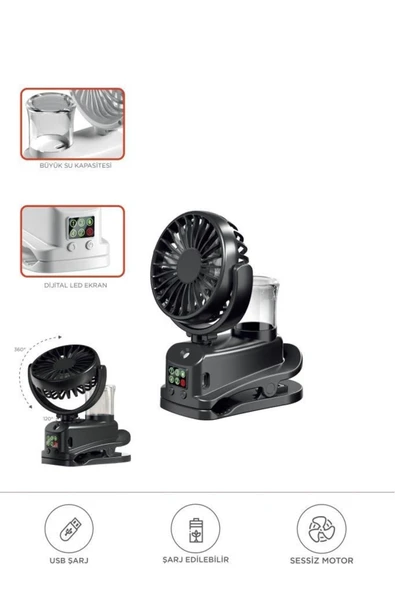 Dijital Ekranlı Şarjlı Hava Nemlendirici Mini Masa Fan Vantilatör