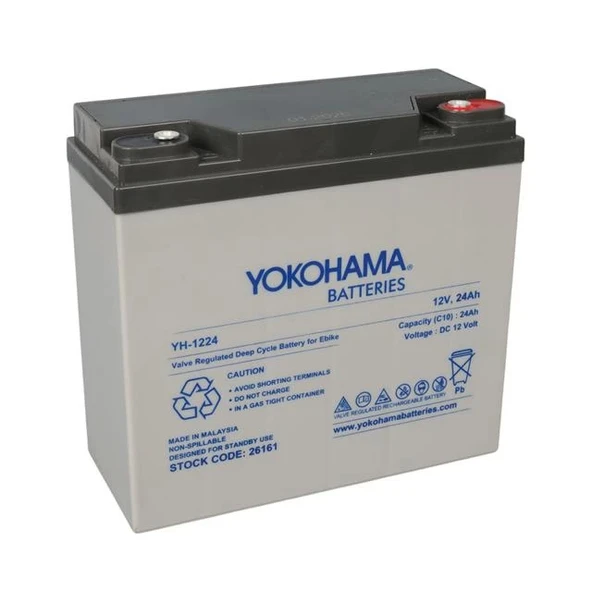 Yokohama YH-122.4 12 Volt - 24 Amper Elektrikli Bisiklet Aküsü (180x76x167 mm)