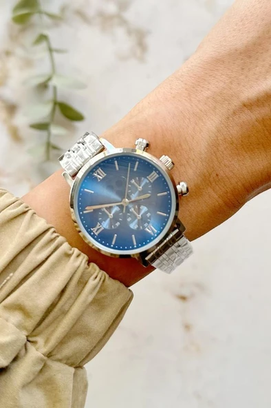 Massa Gri Kordon Lacivert Kadran Kadın Kol Saati ürün görseli 1