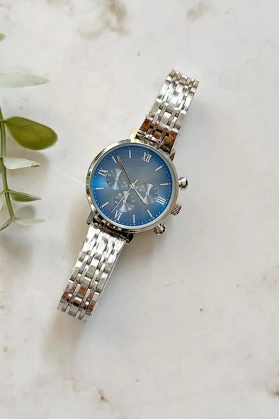 Massa Gri Kordon Lacivert Kadran Kadın Kol Saati - Resim 2