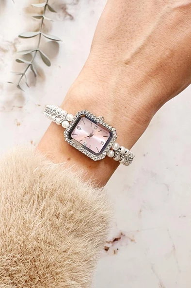 Phoebe Pembe Kadran İnci Taşlı Kadın Kol Saati