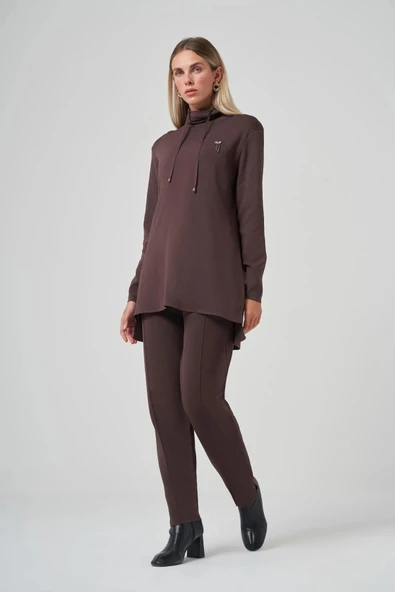 Nuss pantolonlu triko takim 1353 kahve - 2