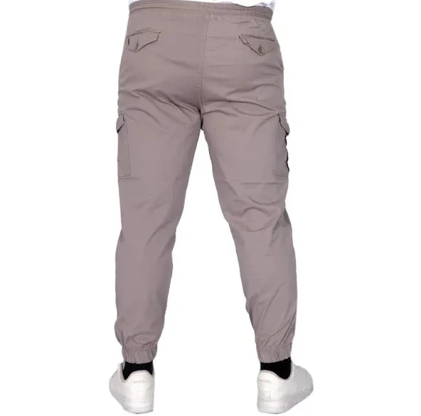Büyük Beden Erkek Pantolon Keten Kargo Jogger 21911 Taş Rengi - Resim 2