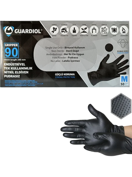GUARDIOL GRIPPER 90 SİYAH-XL TEK KULLANIMLIK NİTRİL ELDİVEN PUDRASIZ (50 ADET) ürün görseli 1