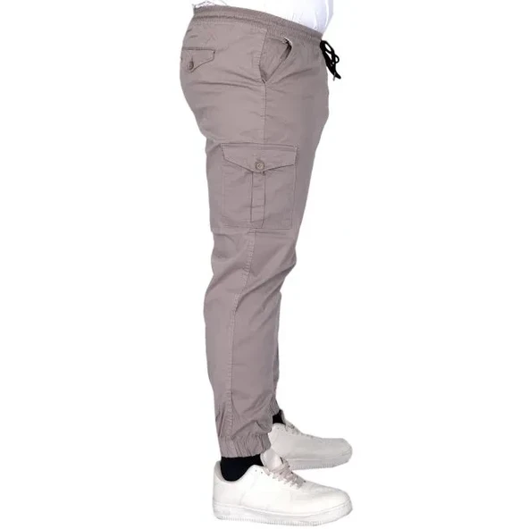 Büyük Beden Erkek Pantolon Keten Kargo Jogger 21911 Taş Rengi - Resim 7