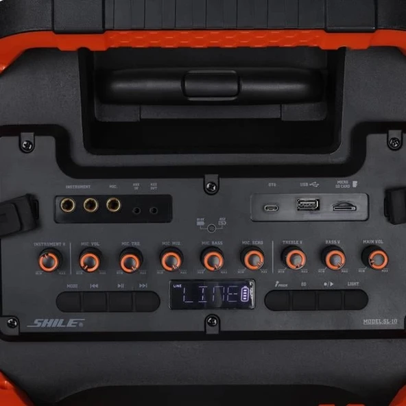 Shile SL-10 120 Watt Taşınabilir Seyyar Amfi Hoparlör Kablosuz 1 EL + 1 Yaka Mikrofonlu Kumandalı USB+SD+BT - 4