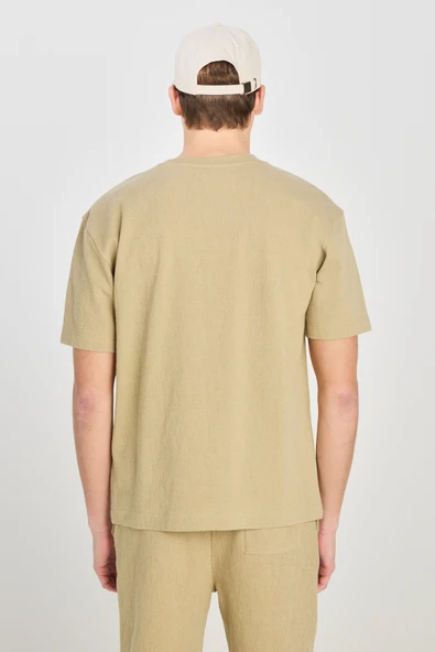 Relaxed Fit Geniş Kesim Bisiklet Yaka Pamuklu Açık Yeşil T-Shirt L2510271299 - Resim 3