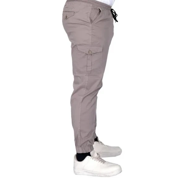 Büyük Beden Erkek Pantolon Keten Kargo Jogger 21911 Taş Rengi - Resim 3