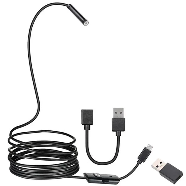 Powermaster 3in1 Micro Usb+Type C+Pc 8 Mm Işıklı 5 Metre Endeskop Yılan Kamera - 3