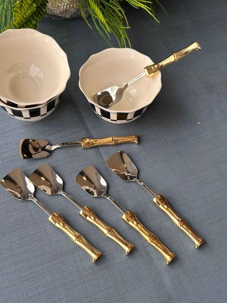 Royking Altın Bambu Saplı Dondurma Kaşık 6'lı EYM 085