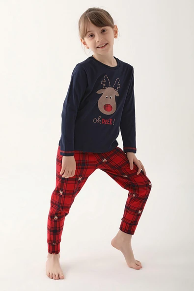 Arnetta 2602 Oh Deer Lacivert Kız Çocuk Uzun Kol Pijama Takım - 3