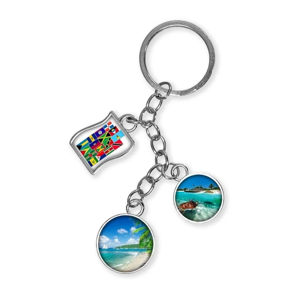 Karayipler Üçlü Epoksi Metal Çift Taraflı Damla Anahtarlık Caribbean ürün görseli
