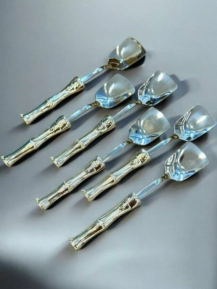 Royking Bambu Saplı Gümüş Dondurma Kaşık 6'lı EYM 086 - 2