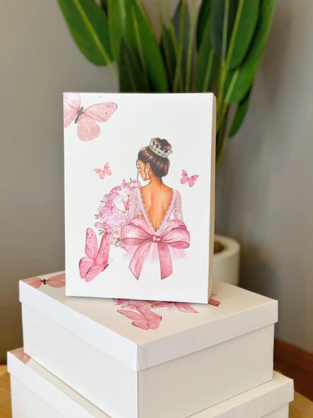 Gelin Kelebek Model Çeyiz Kutusu-3 Lü -Gelin Kutusu-Gelin Bohça Kutusu-Gelin Hediye Kutusu - 2