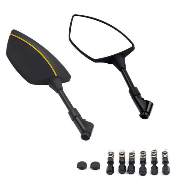 Motosiklet Ayna 426 Sarı Şeritli Üniversal 8-10 mm Uyumlu Marka Model Fark Etmez - 1