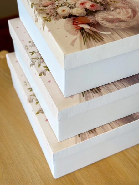 Gelin Türbanlı Çeyiz Kutusu-3 Lü Çeyiz Kutusu-Gelin Kutusu-Gelin Bohça Kutusu-Damat Kutusu - 3