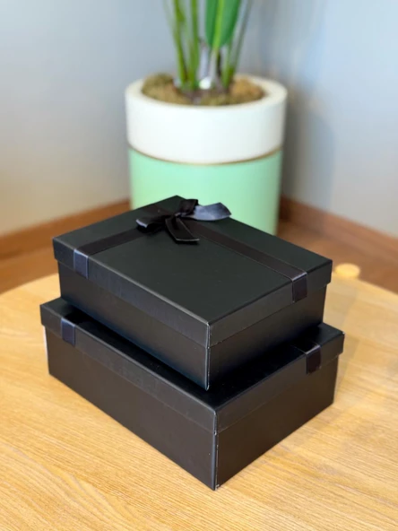 Kolix Dekoratif Siyah Fiyonklu Büyük-Orta Boy Kutu Hediye Kutusu Seti - 3