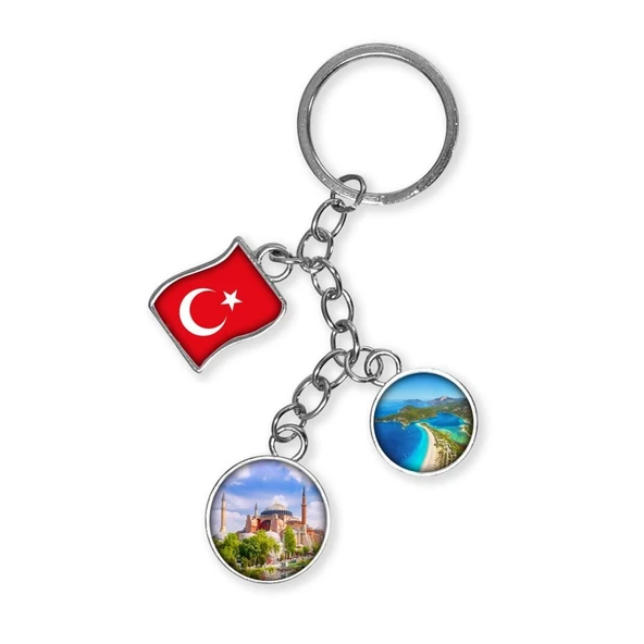 Türkiye Üçlü Epoksi Metal Çift Taraflı Damla Anahtarlık Turkey ürün görseli