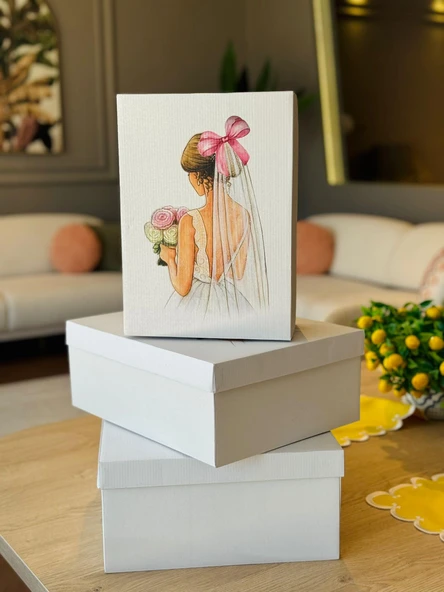 Çeyiz Kutusu-3 Lü Çeyiz Kutusu-Pembe Fiyonklu Gelin Kutusu-Gelin Bohça Kutusu-Gelin Kutusu - 4